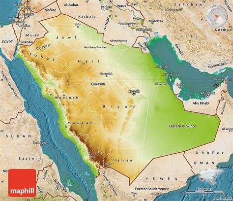 Physical Map of Saudi Arabia, satellite outside