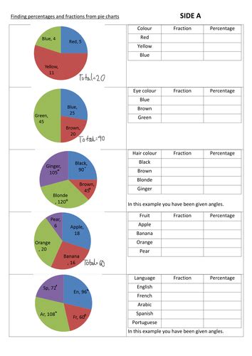 Pie charts and percentages double sided A3 WORKSHEET ...