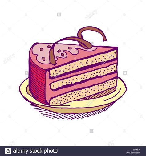 Piece of cake hand drawing. pie isolated. Dessert on white ...
