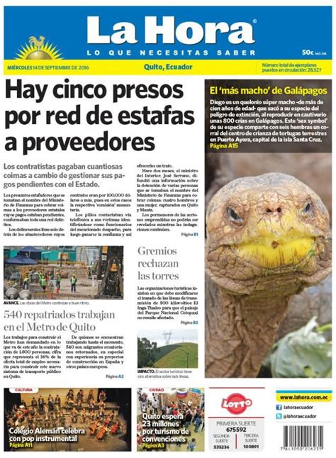 Pin by Diario La Hora on Portadas septiembre 2016 | Animals