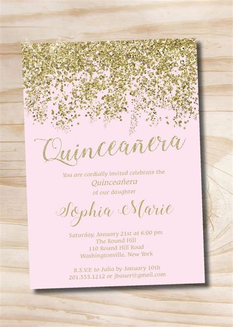 Pink and Gold Glitter Quinceanera Quince Sweet 16 Birthday ...