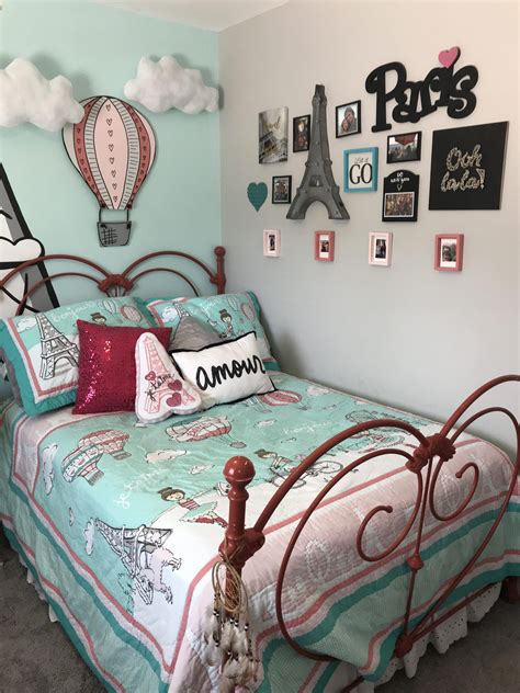 pink, red and turquoise paris themed bedroom # ...