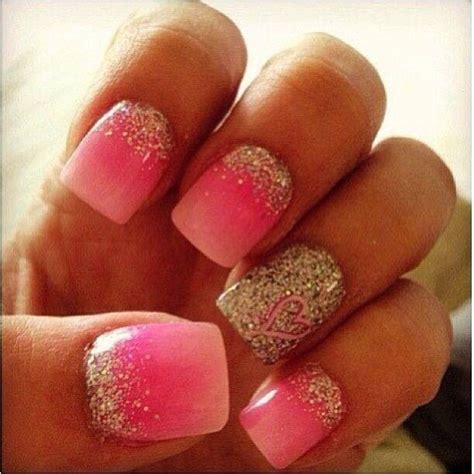 Pink With Glitter Valentine Nails | Nails | Pinterest ...