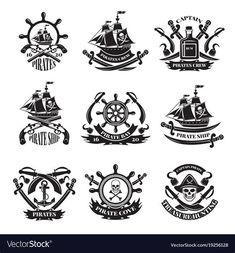 Pirate skull corsair ships symbols of piracy Vector Image