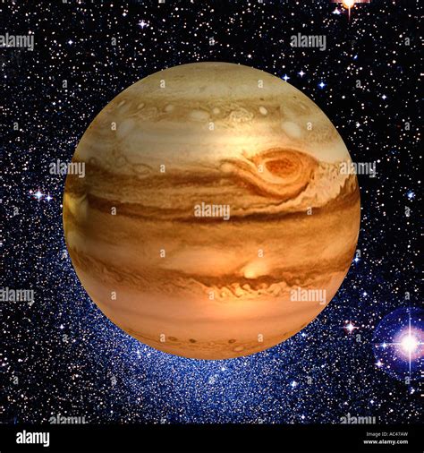 Planète Jupiter d un composite sur ciel nocturne des étoiles comme vu ...