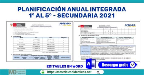PLANIFICACIÓN ANUAL INTEGRADA 1° AL 5° SECUNDARIA 2021   Materiales ...