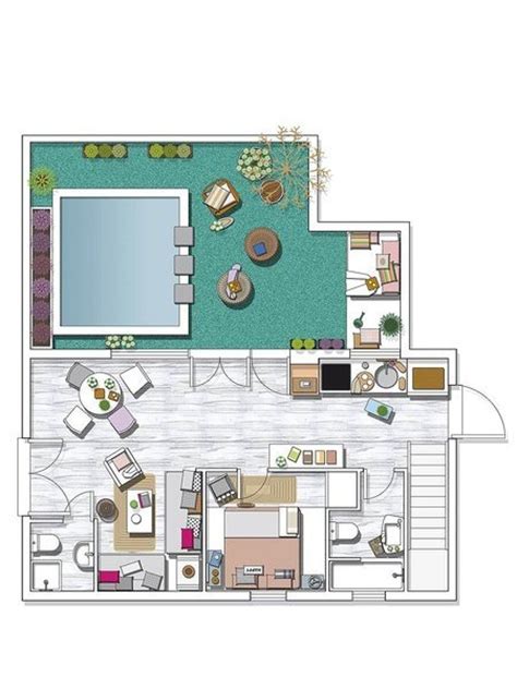 Plano casa con piscina | Loft urbano, Planos de casas ...