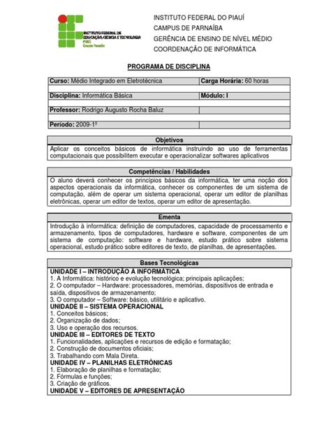 Plano_de_Curso_ _Informática_Básica.pdf | Programas ...