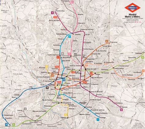 Plano geográfico de Metro de Madrid  febrero 1986 ...