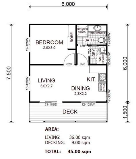plano loft de un piso 36m2 + 9m2 terraza | Planos de casas ...