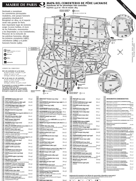 Plano Mapa Cementerio Pere Lachaise Paris