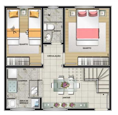 Plantas de apartamentos com 2 quartos 8 | Decorando Casas
