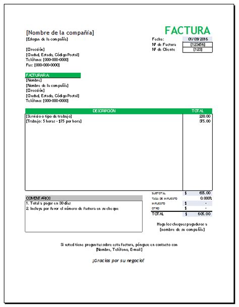 Plantilla de Factura Simple con Excel – Plantillas Gratis