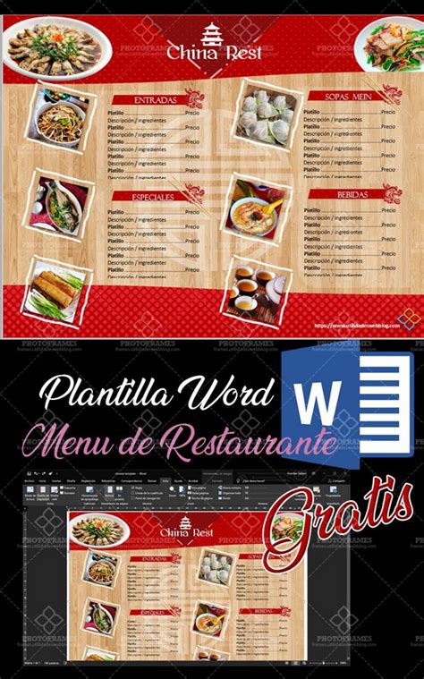 Plantilla editable en Word de menú para restaurante de comida china ...