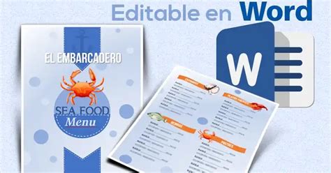 Plantilla editable en Word de menú para un restaurante de mariscos ...