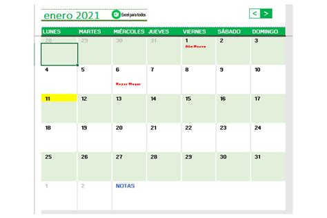 Plantilla Excel Calendario 2021   Descargar Gratis