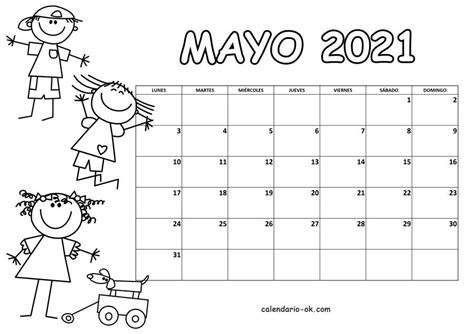 Plantilla MAYO 2021 para COLOREAR en 2021 | Calendario ...
