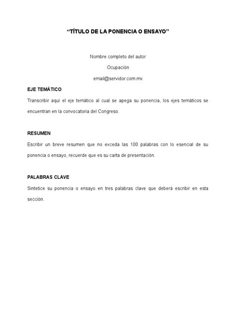 Plantilla Modelo Para La Presentación Del Ensayo | Essays ...