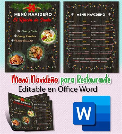 Plantilla para menú de restaurante editable en Word | Utilidades Webblog