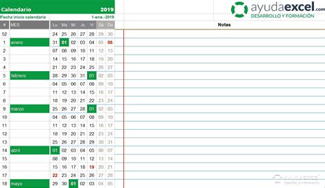 Plantillas calendario en Excel 2019   Ayuda Excel