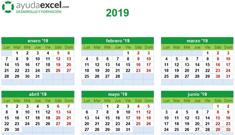 Plantillas calendario en Excel 2019