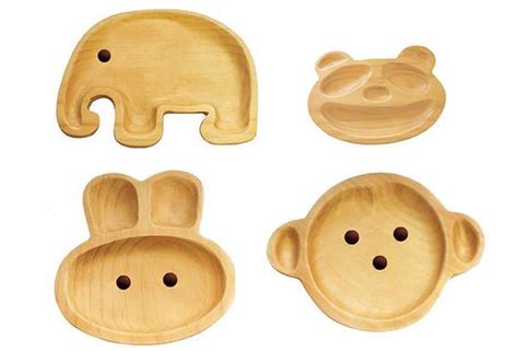 Platos de madera para niños con forma de animales