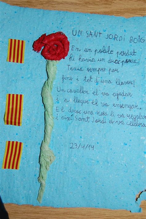 Poema de Sant Jordi elaborat amb paper reciclat, de color blau i una ...