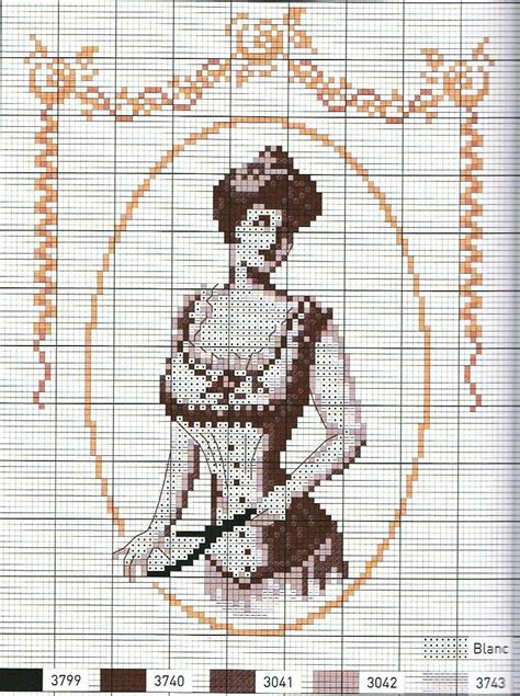 point de croix femme vintage en corset   cross stitch ...