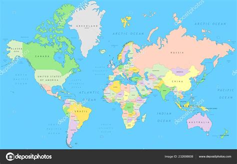 Political World Map Vector Detail Atlas Mercator ...