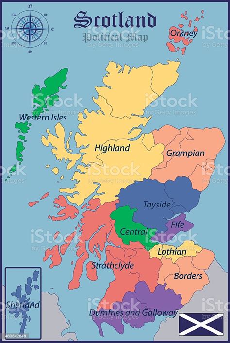 Político Mapa E A Bandeira Da Escócia Vetor e Ilustração ...