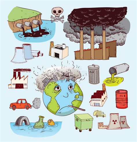 Pollution Icon Doodle Set, Hand Drawn Illustration Stock ...