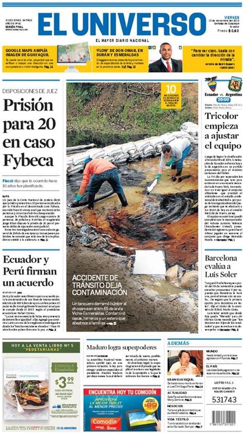 Portada de #DiarioELUNIVERSO del viernes 15 de noviembre ...