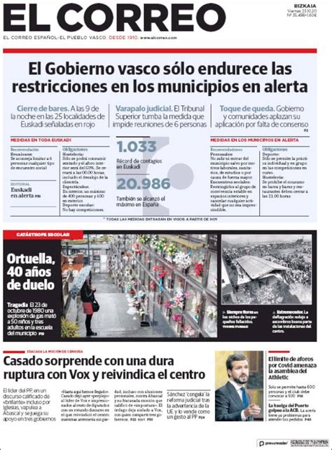 Portada de EL CORREO Hoy, edición impresa periódico