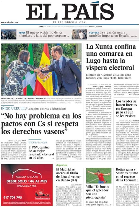 Portada de EL PAÍS Hoy, edición impresa periódico