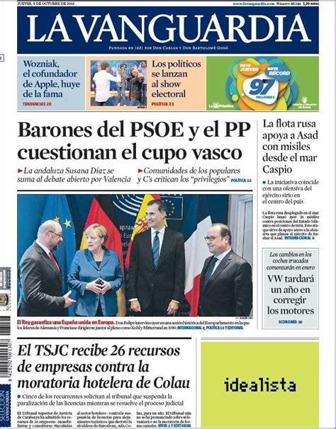 Portada de La Vanguardia del jueves 8 de octubre de 2015