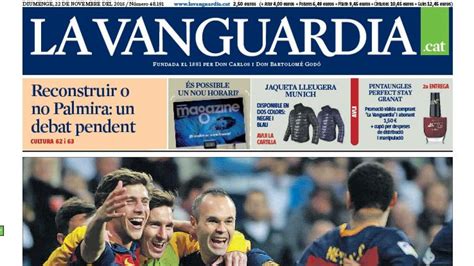 Portada de La Vanguardia en català del diumenge 22 de novembre de 2015