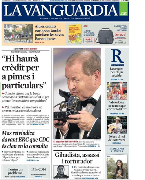Portada de La Vanguardia en català del diumenge 7 de setembre de 2014