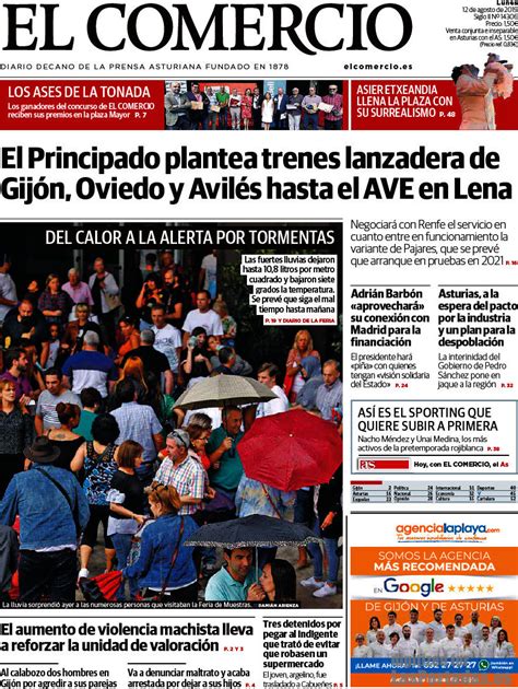 Portada del diario El Comercio del día 12/08/2019 – News ...