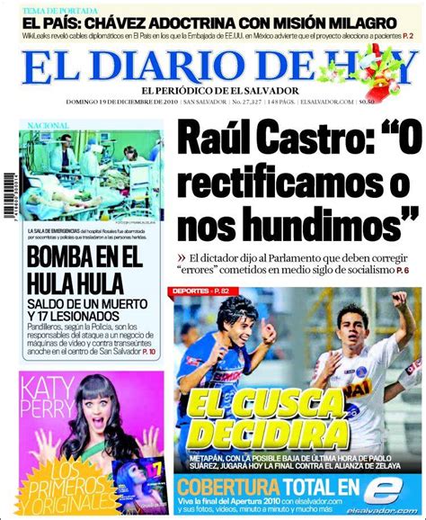 Portada del periódico El Diario de Hoy  El Salvador ...