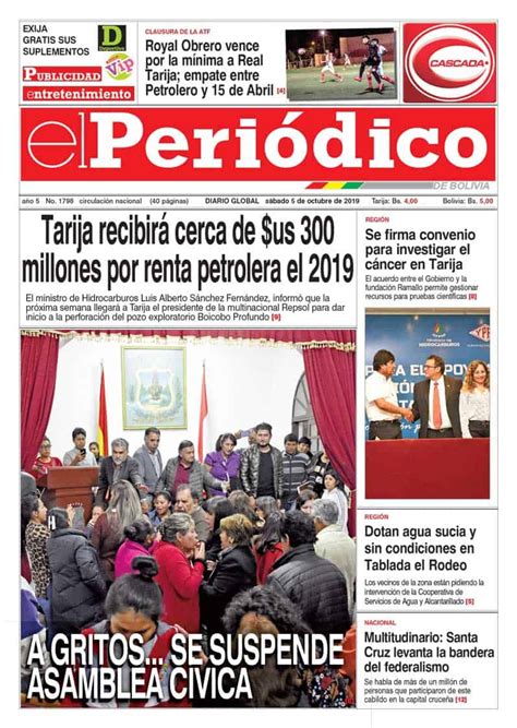 PORTADA eP 5 10 2019   Noticias El Periódico Tarija