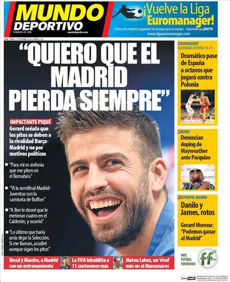 Portada Mundo Deportivo:  Quiero que el Madrid pierda ...