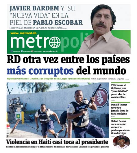 Portada Periódico Metro, Jueves 18 de Octubre 2018   Dominicana.do
