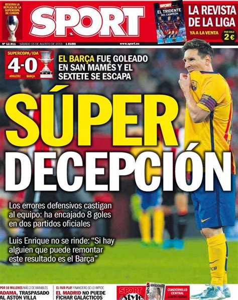 Portada Sport: SÚPER DECEPCIÓN   FC Barcelona Noticias