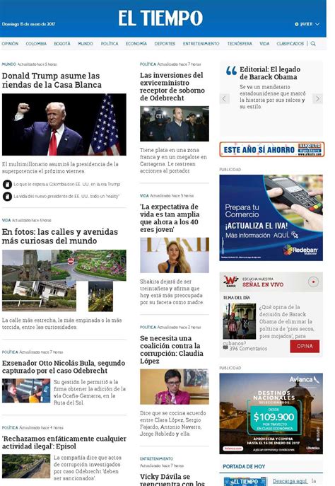 Portadas de la prensa colombiana y del mundo, enero 15 de 2017