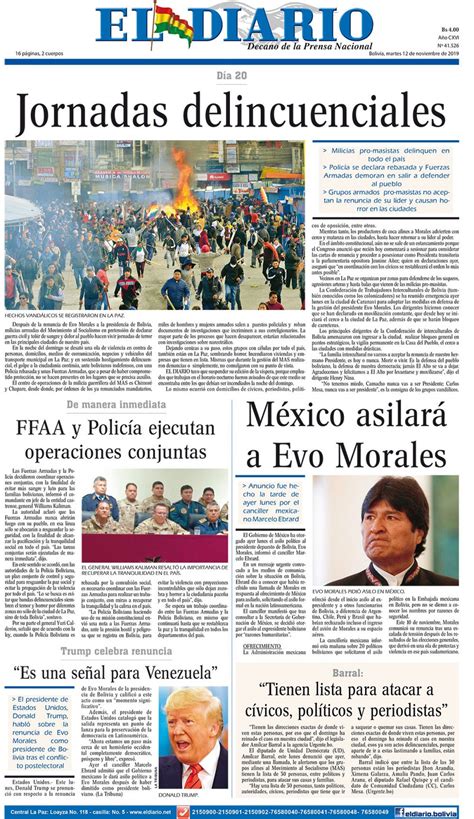 Portadas de periódicos de Bolivia del martes 12 de ...