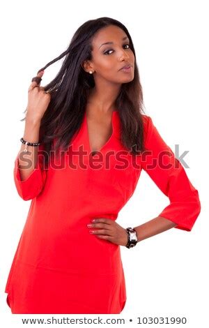 Portrait Of A Beautiful Young Black Woman In Red Dress ...