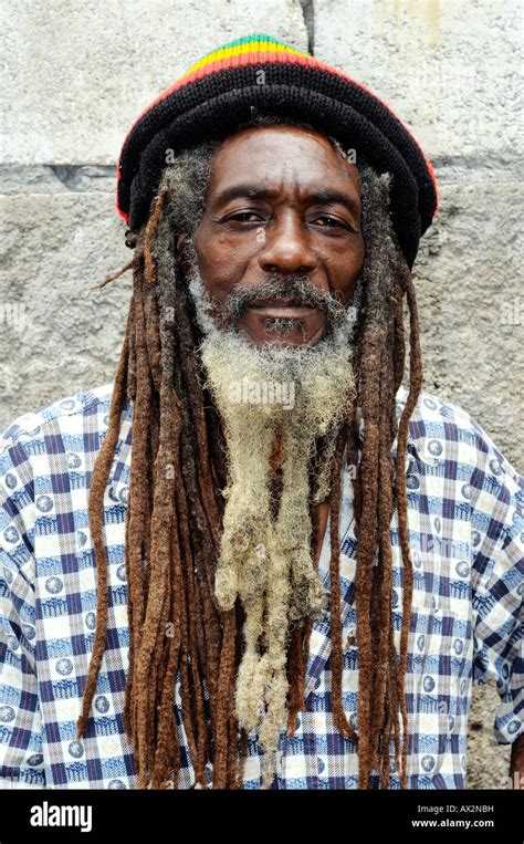 Portrait Of A Middle Aged Older Jamaican Rastafarian Man Wearing A ...