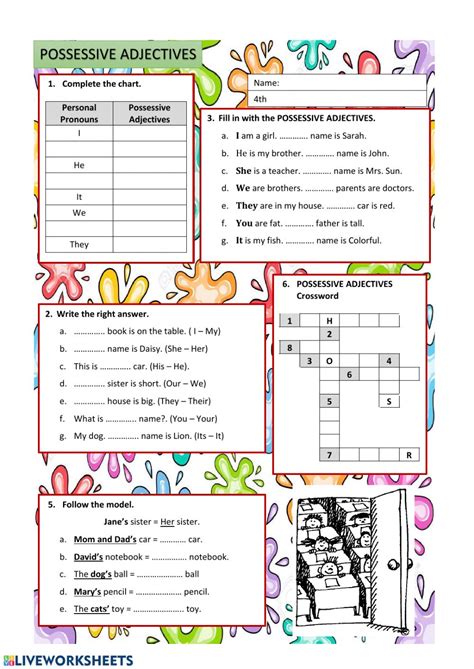 Possessive Adjectives worksheet for Grade 4