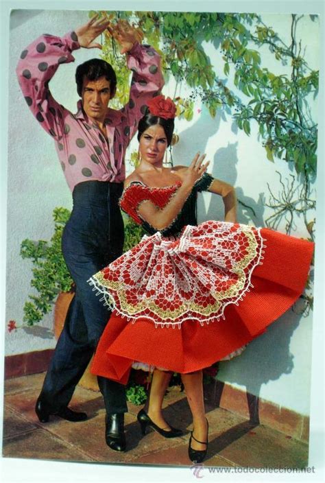 postal bordada tela pareja andalucía traje típi   Comprar Postales ...