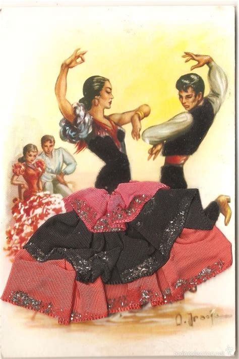 Postal con traje bordado bailes andaluces   Vendido en Venta Directa ...